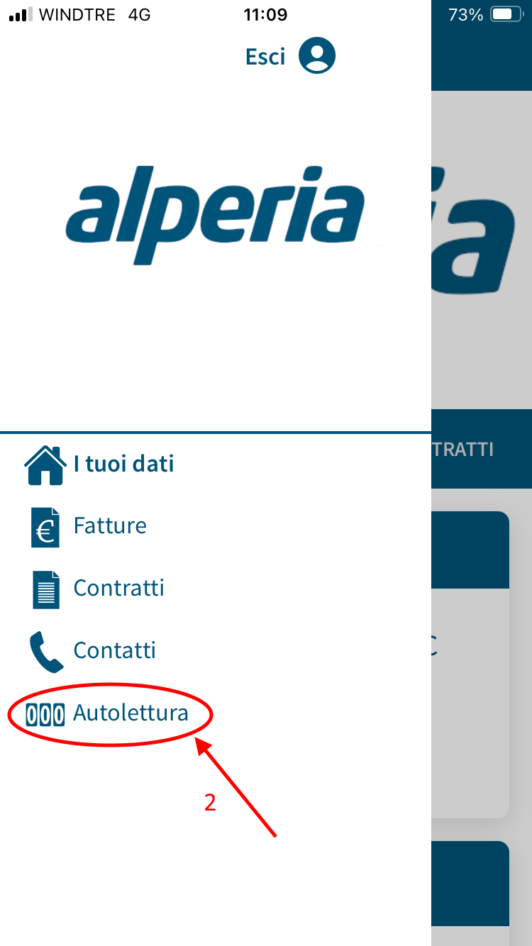 Inserimento autolettura da APP, seleziona voce Autolettura
