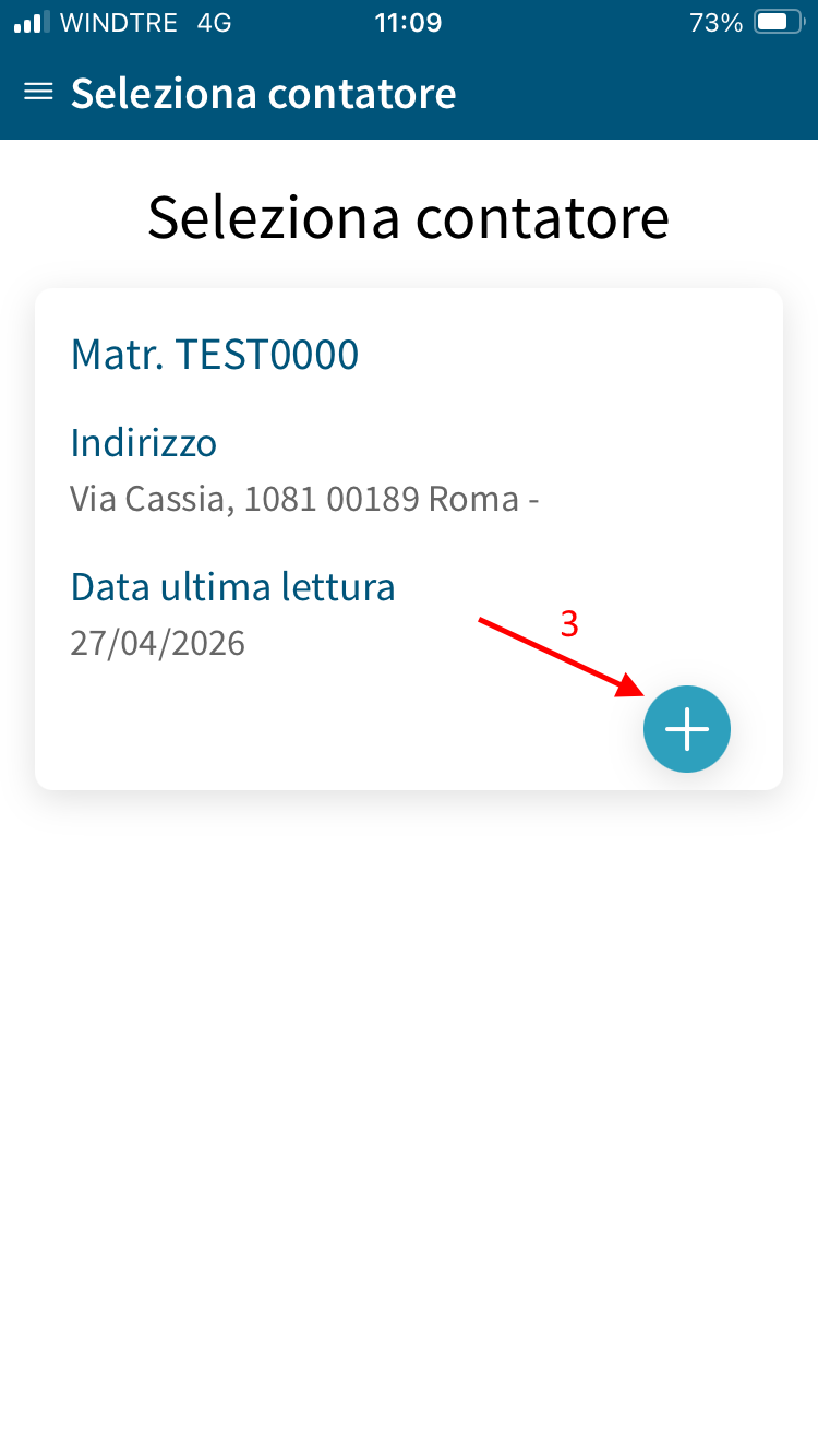 Inserimento autolettura da APP, seleziona contatore